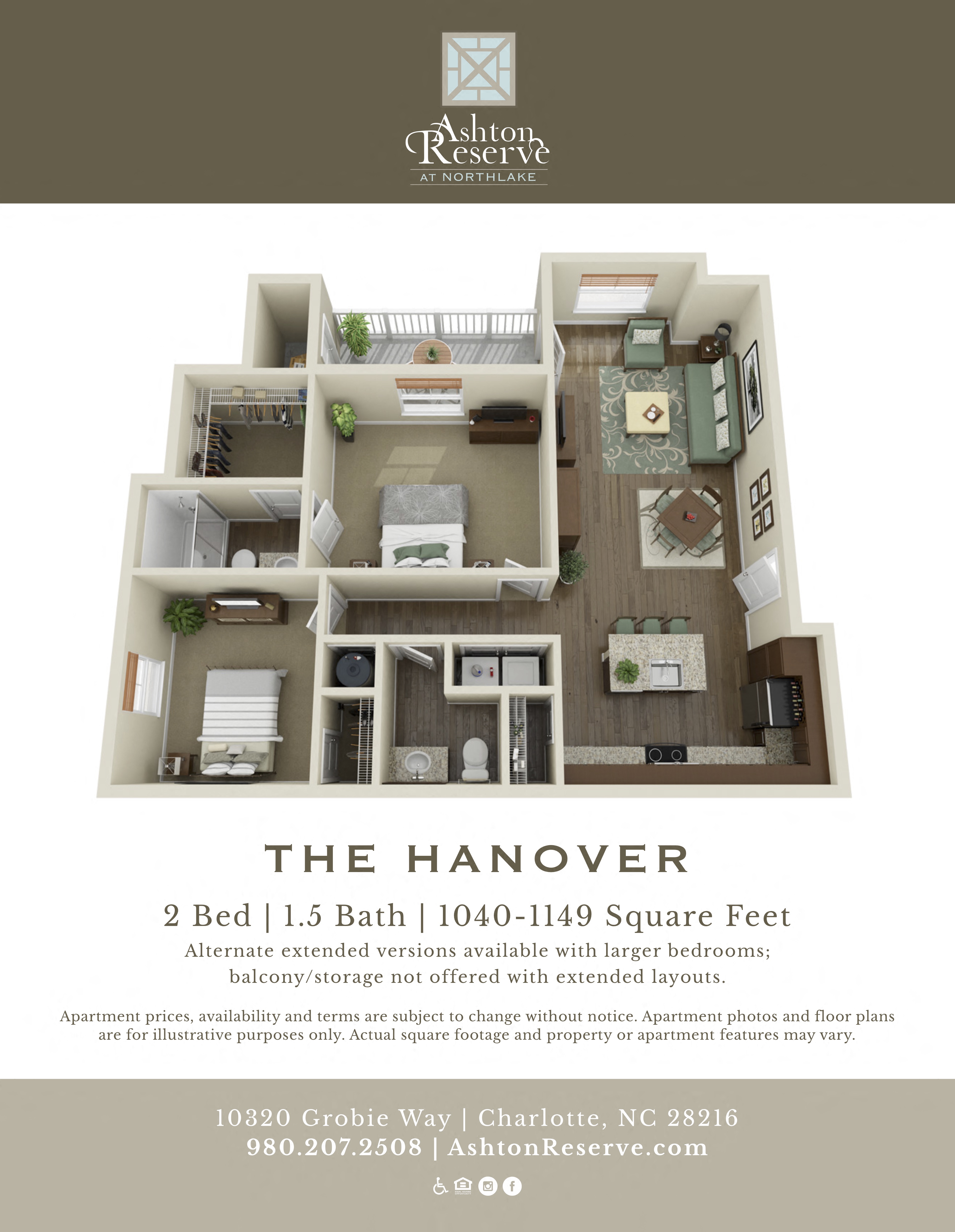 Floor plan for 2 beds, 1.5 baths, 1149 sqft